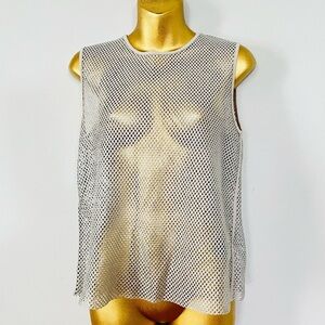 Silver Mesh fishnet Tank Top y2k style Metallic Sheer trendy